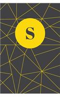 Monogram Initial S Notebook: Yellow and Dark Grey Geometric, Wide Ruled Notebook for Women, 120 Pages, 6x9