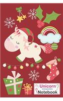 Unicorn Composition Notebook: Red Christmas Themed Unicorn Xmas Notebook Journal Diary