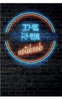 The RHYS Notebook: Vintage Blank Ruled Personalized & Custom Neon Sign Name Dotted Notebook Journal for Boys & Men. Wall Background. Funny Desk Accessories. Retro Back