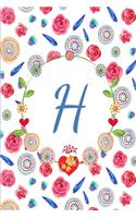 H: Beautiful Mandala And Rose Flower Journal, Monogram Initial Letter H Lined Paper