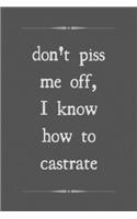 Don't piss me off, I know how to castrate: novelty notebook for vets 6"x9"