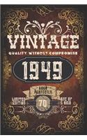 Vintage Notebook: 70th Birthday Gifts For Him. Blank Lined Paperback Journal. Original And Funny Present For Any 70 Year Old Men.