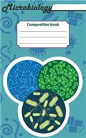 MIcrobiology Composition book: 200 pages with 5" x 8"(12.7 x 20.32 cm) size. Notebook for real biologist and microbiologist with bacterias under microscope