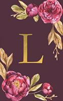 L: Personalized Initial Monogram Blank Lined Notebook Journal Printed Peony flowers, for Women and Girls 6x9 inch. Christmas gift, birthday gift idea