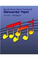Blank Music Sheet Notebook, Manuscript Paper, 8.5x11,100 pages