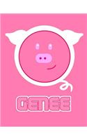 Genee: Pink Pig 105 Lined Pages Journal, Diary, Notebook, Personalized with Name Christmas, Birthday, Friendship Gifts for Girls, Teens and Women