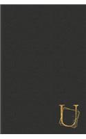 U: Professional Personalized Gold Initial U, Office or Home Journal with Dark Faux Leather-look Printed Cover