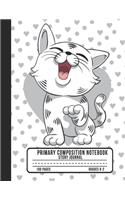 Primary Composition Notebook Story Journal: Cute Cat, Hearts Notebook with Picture Space, Title Lines and Handwriting Practice Paper with 100 Blank Writing Pages with Dotted Midlines, Perfect 