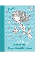 Blank Sheet Piano Music Notebook Kids: Mermaid Wide Staff Manuscript Paper Songwriting Composition Journal 8.5"x11"inch, 110 pages