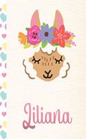 Liliana: Personalized Llama Dot Grid Bullet Journal/Notebook For Girls With Pink Name - 8.5x11 110 Pages Dotted Journal Diary Paper