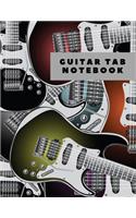 Guitar Tab Notebook: Electric Guitar background Guitar Tablature Manuscript Paper - Blank Sheet Music For Guitar With Chord Boxes, Staff, TAB and Lyric For Guitar Player