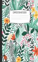 Composition Notebook: Modern Green Floral Wide Ruled Notebook Lined School Journal - 100 Pages - 7.5 x 9.25" - Children Kids Girls Teens Women - Perfect For School