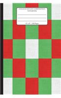 College Ruled Composition Notebook. 6" x 9". 120 Pages: Christmas Texture Red Green White Pattern Cover. College ruled paper, medium ruled paper. For middle school to college. Composition notebook for tee