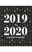 2019-2020 Monthly Planner: 2 Year Monthly Planner 2019-2020 with Holidays, 2 Year Calendar 2019-2020 Monthly, Black with Gold Foil Arrows