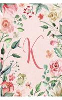 2020 Weekly Planner - Letter K - Pink Green Floral Design: 6"x9" 1-Yr Weekly Calendar, 1 week - 2-page layout, Personalized with Initials.