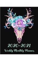 2020 - 2021 Weekly Monthly Planner: Awesome Skull with Floral Crown, Jan 2020 - Dec 2021 24 Month Planner With To Do List for Your Goals, Skull Gifts for Women and Girls