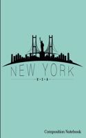 New York USA Composition Notebook: New York City USA Skyline Composition Notebook Binder- 8.5 x 11 - 200 pages (100 sheets) College Ruled Lined Paper. Glossy Green Cover.