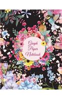 Graph Paper Notebook: Art Floral Black Color, 1/4" Inch Graph Paper Large Print 8.5" x 11" Blank Quad Ruled, Blank Graph Paper Composition Books