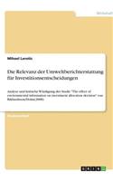 Die Relevanz der Umweltberichterstattung für Investitionsentscheidungen