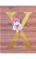 X: Monogram Planner Initial "X" Floral Letter - 2020 Weekly Planner (Rose Gold, Rustic Wood Panel)