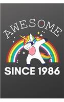 Awesome Since 1986 Notebook for Kids, Birthday Unicorn, Cute Happy Birthday Dabbing Unicorn Birthday Gift Black Cover: Lined Notebook / Journal Gift, 120 Pages, 6x9, Birthday Gift, Cute Gift, present, Unicorn Lover, Soft Cover, Matte Finish