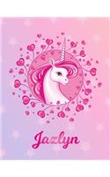 Jazlyn: Unicorn Large Blank Primary Sketchbook Paper - Pink Purple Magical Horse Personalized Letter J Initial Custom First Name Cover - Drawing Sketch Book