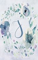 Notebook 6"x9", Letter J - Blue Purple Floral Design: College-ruled, lined format exercise book with flowers, alphabet letters, initials series.