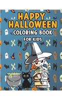 Happy Halloween Coloring Book for Kids: Super Cute Kawaii Autumn Fantasy Art with Witches, Cats, Zombies, Skulls, Owls, Vampires, Monsters, and More Chibi Coloring Pages for Halloween