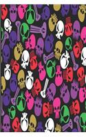 Gothic Notizbuch Bunte Schädel in Violett Rosa: Gothic Notizbuch mit kunterbunten Schädeln