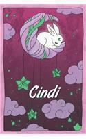 Cindi: personalized notebook sleeping bunny on the moon with stars softcover 120 pages blank useful as notebook, dream diary, scrapbook, journal or gift id