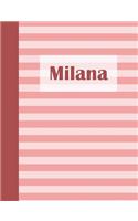 Milana: Personalized Composition Book School Notebook, College Ruled (Lined) Journal, Pastel Pink Stripe Pattern with First Name