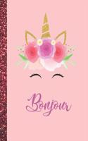 Bonjour: Bonjour Marble Size Unicorn SketchBook Personalized White Paper for Girls and Kids to Drawing and Sketching Doodle Taking Note Size 8.5 x 11