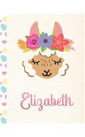 Elizabeth: Personalized Llama Sketchbook For Girls With Pink Name - 8.5x11 110 Pages. Doodle, Draw, Sketch, Create!