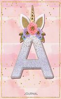 Personalized Monogram Unicorn Lined Notebook, 120 pages, 85.x11, Journals for girls and women for writing goals, quotes, and daily tasks - Letter A