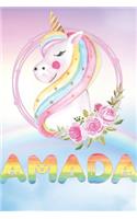 Amada: Amada's Unicorn Personal Custom Named Diary Planner Perpetual Calendar Notebook Journal 6x9 Personalized Customized Gift For Someone Who's Surname i