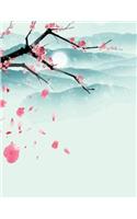 Floating Cherry Blossums Notebook: blank sketch paper 8.5x11 (large) 100 sheet 200 page book for teenage girl or woman's diary, men's journal, college, high school, elementary school 