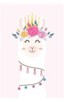 Llama Notebook: Pink and White Floral Design Lined Journal Small