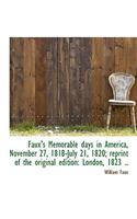 Faux's Memorable Days in America, November 27, 1818-July 21, 1820; Reprint of the Original Edition