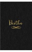 Bertha: Personalized Journal to Write In - Black Gold Custom Name Line Notebook