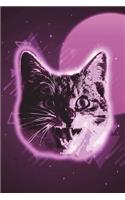 Cat Face Notebook 80s (Vol 6): Trippy Rave Neon Kitty Lined Composition Book/Diary/Journal For Students, 6 x 9, 130 Pages, Retro Violet Pink