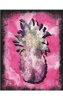 Pineapple Space: Pineapple Notebook: Cute Tropical Pineapple Journal Diary 8.5x11 120 College Lined Composition Notebook for Writing - Pink Watercolor Background