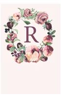 R: Pink Monogram Sketchbook - 110 Sketchbook Pages (6 x 9) - Soft Pink Roses and Peonies in a Watercolor Monogram Sketch Notebook - Personalized Initia