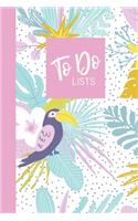 To Do Lists: Notebook with Daily Checklists - Cute Tropical Toucan and Botanical Cover Design in Purple and Aqua