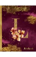 L Notebook: 8.5 x 11 Pretty Gold Foil Floral Design Letter "L" Monogram Initial Book for Women and Girls: Wide Ruled Notebook For All Your Home, School And Busi