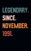 Blank Lined Journal, Notebook, Diary, Planner - Legendary Since November 1991 - 28th Birthday Gift For 28 Years Old Men and Women born in November