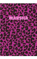 Marsha: Personalized Pink Leopard Print Notebook (Animal Skin Pattern). College Ruled (Lined) Journal for Notes, Diary, Journaling. Wild Cat Theme Design wi