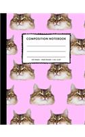 Composition Notebook Wide Ruled: Funny Cats Pink Cute SOFT Cover Copy Book Marble Exercise Notes Kids Girls Elementary Grade Back To School Supplies, Elementary Student Lined Writin