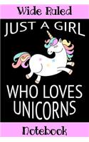 Unicorn Notebook: Composition Book Journal for Girls Who Love Unicorns (120 Wide Ruled Pages at 6 X 9 Inches)