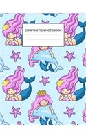 Composition Notebook: Cute Mermaid Princess Pattern Wide Ruled Composition Notebook for Kids, Teens, Students, Adults & Teachers, Lined Journal Large Size