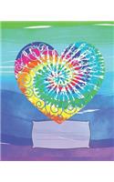 Teal Purple Water Color Tie-Dyed Heart Composition Wide-ruled blank line School Notebook